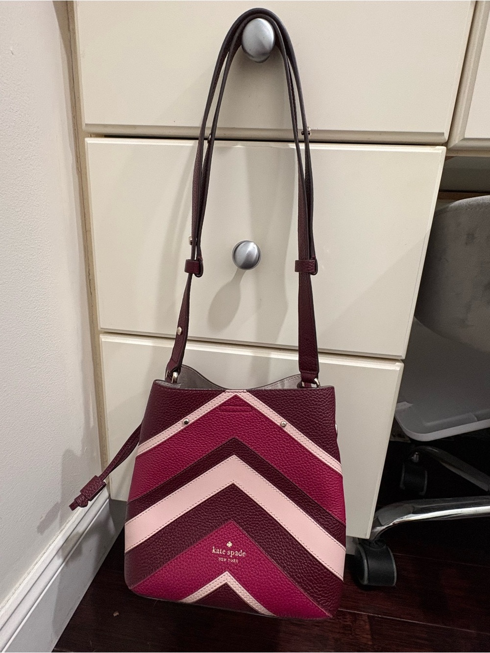 kate spade Chevron Colorblock Leather Shoulder Bag in Burgundy & Pink